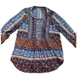 Daniel Rainn xs 3/4 sleeve vneck blouse blue,orange,white floral